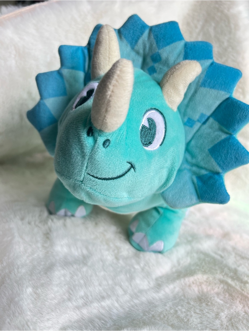 Disney Animal Kingdom Triceratops Dinosaur Plush Blue Green Stuffed Animal 14”